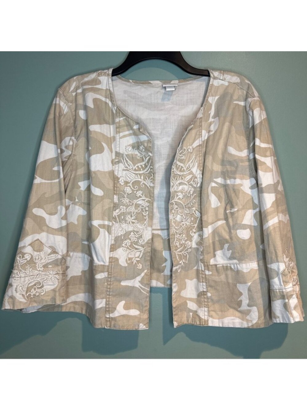 Venezia Women’s 18/20 Beige Camo Jacket Floral Embroidered Y2K Boho Military